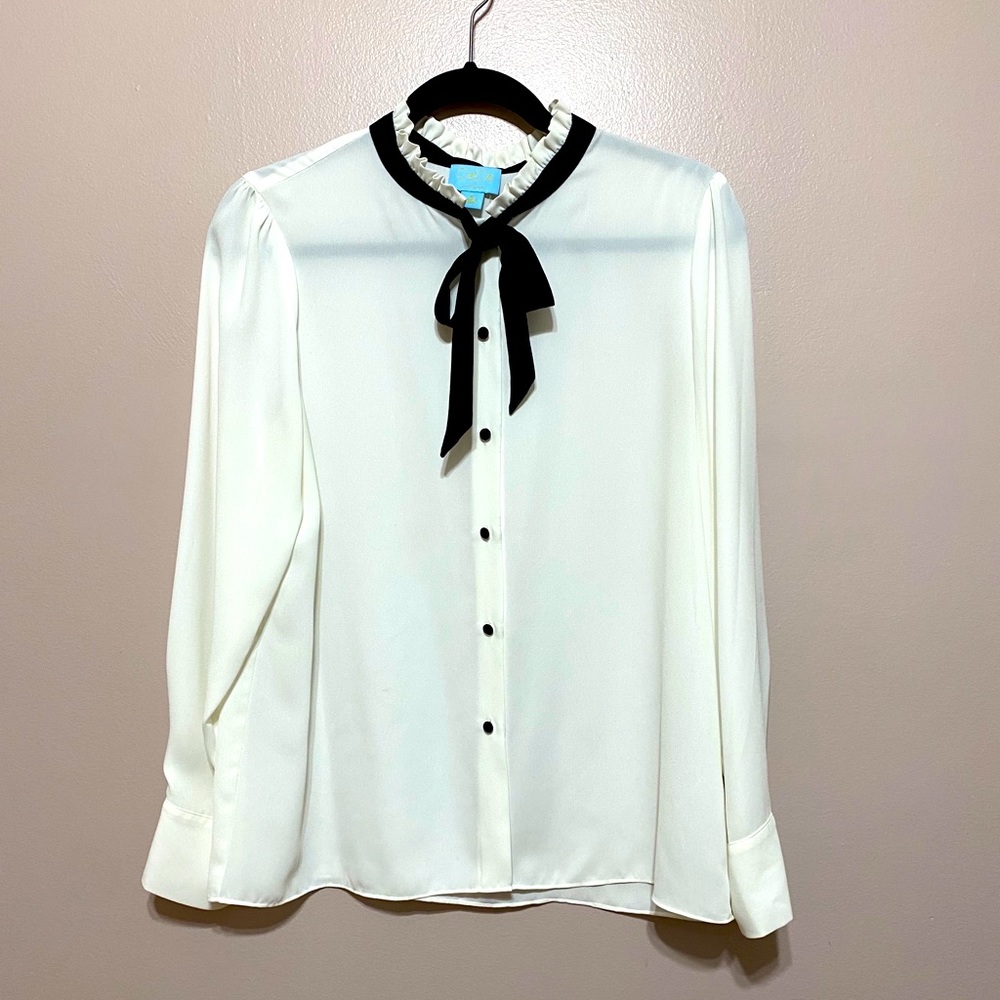CeCe Ruffle Neck Long Sleeve Blouse